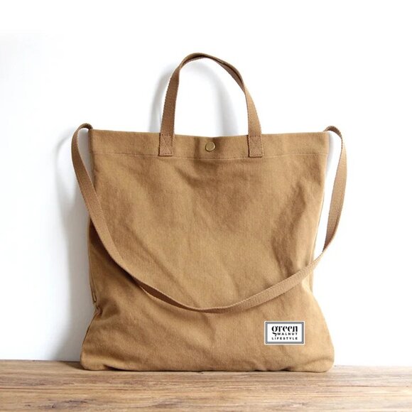 Cotton Canvas Tote Bag With Pocket And Zipper - Picture 5 of 8